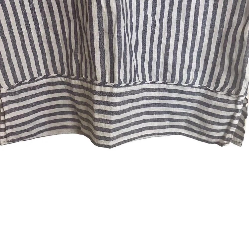 Ellen Tracy Womens Sleeveless Striped Button Linen Nautical Top Size‎ Medium - Image 4