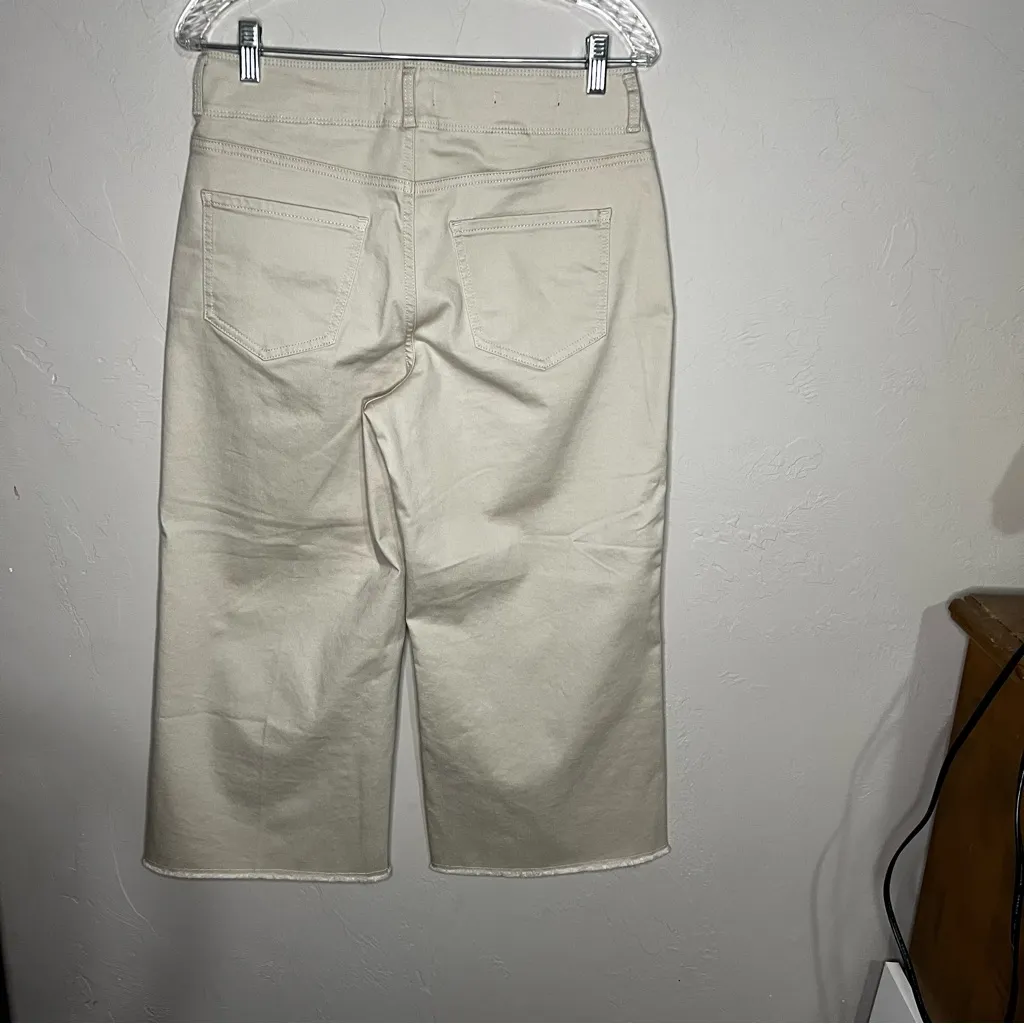 NYDJ Brigitte Wide Leg Crop High Rise Flare Feather Raw Hem Pants - Image 9