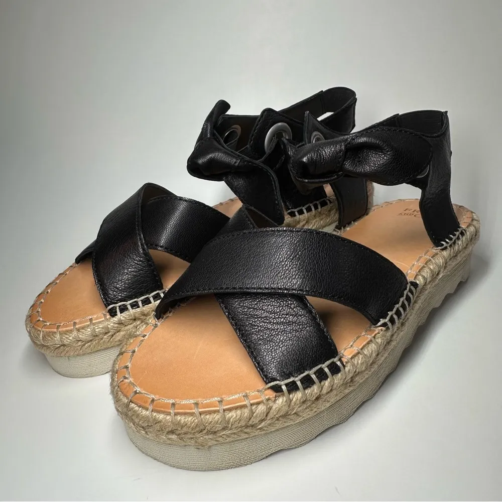 Frye & Co Lula Bow Sandals Women's 7 Comfort Shoes Ankle Tie Platforms Black NIB - Image 4