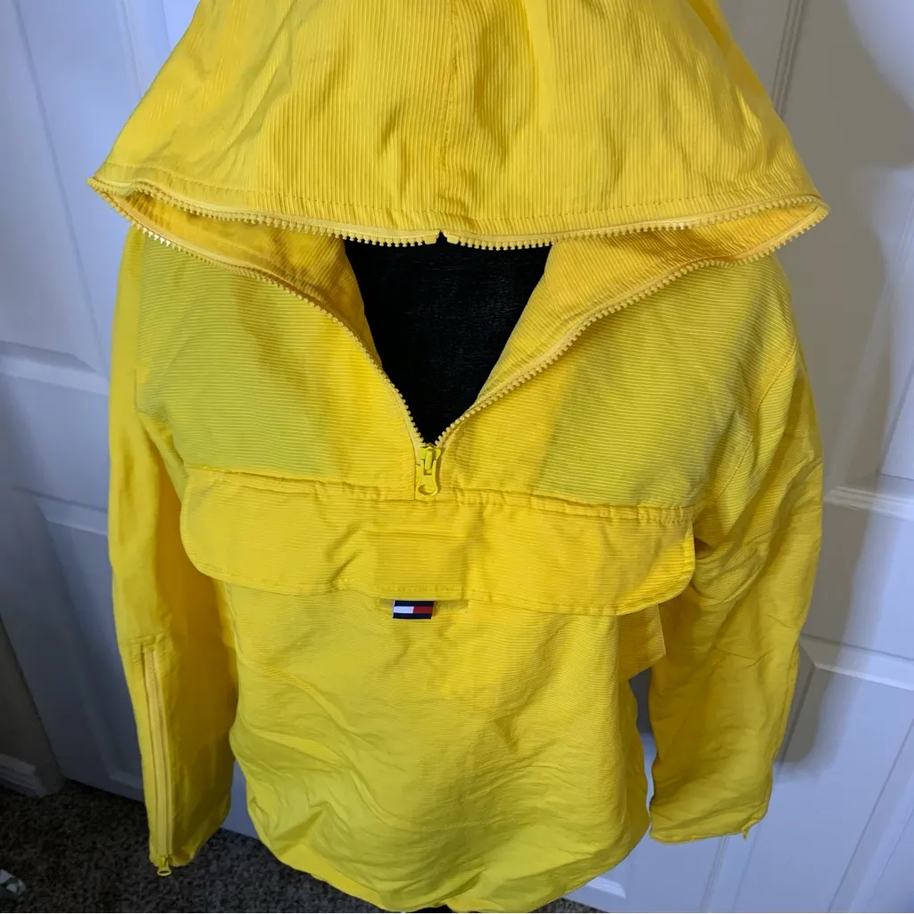 Vintage 90s Tommy Jeans Yellow Windbreaker Hoodie Jacket - Image 3