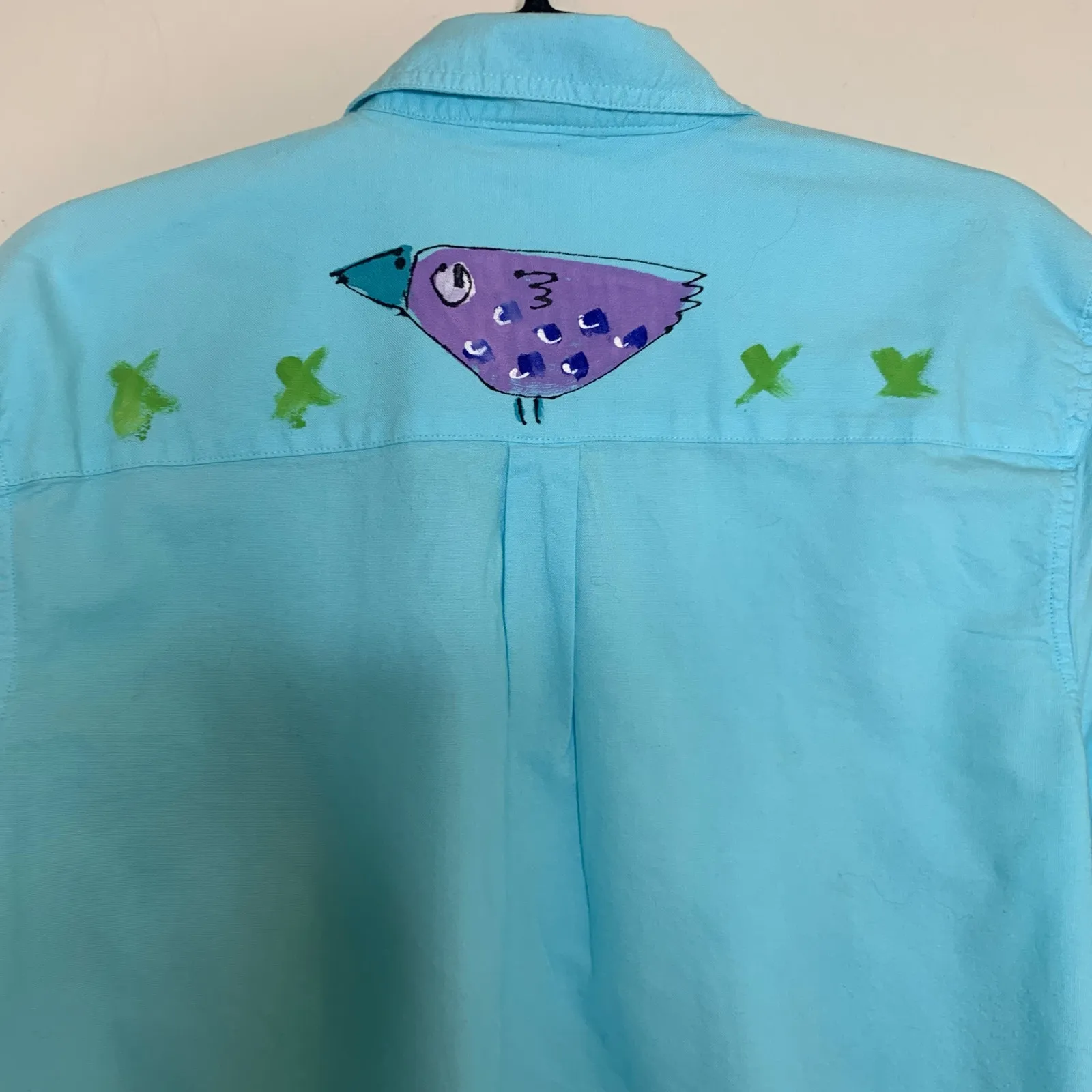 SeaSalt Aqua Button Up Shirt Sz Small Handpainted Blue - Image 9