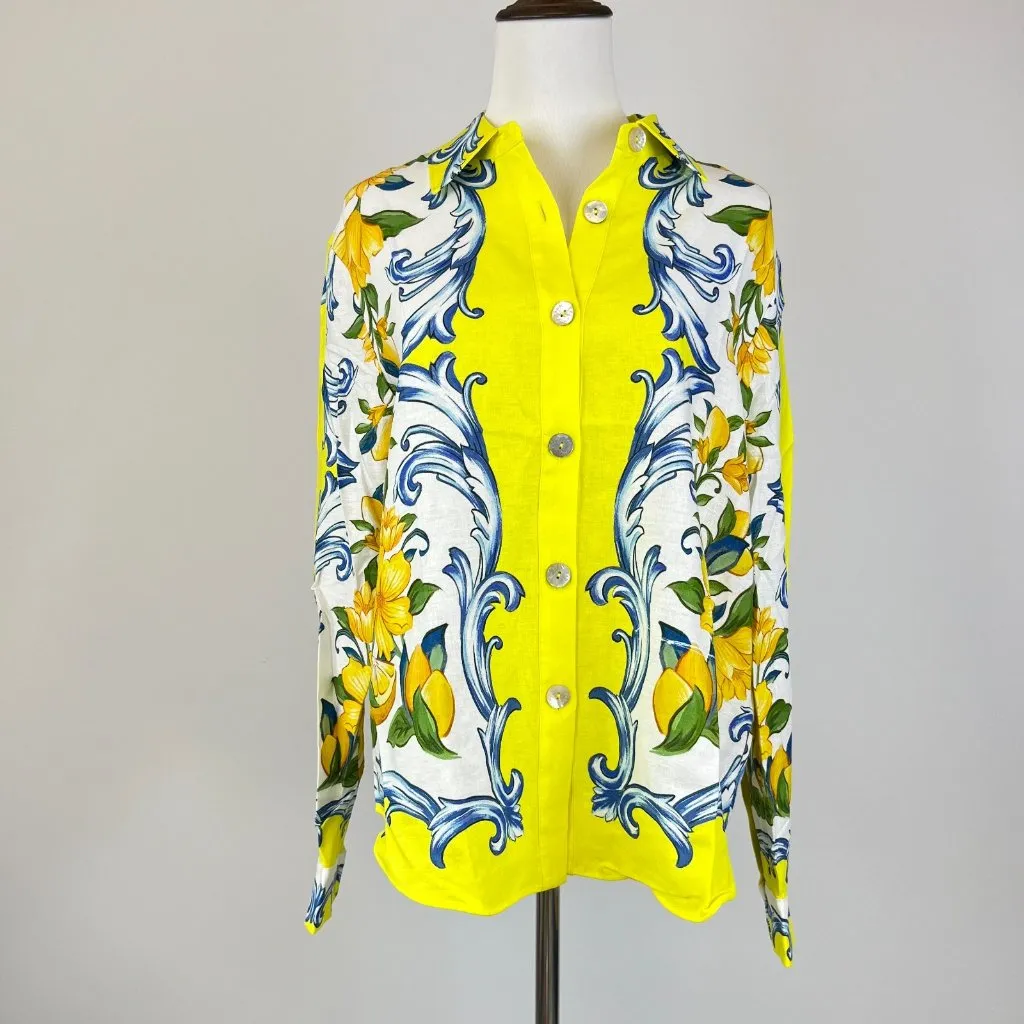 NWOT Farm Rio Sicily Scarf Linen-Blend Floral Button-Down Shirt Blouse Size XS - Image 2