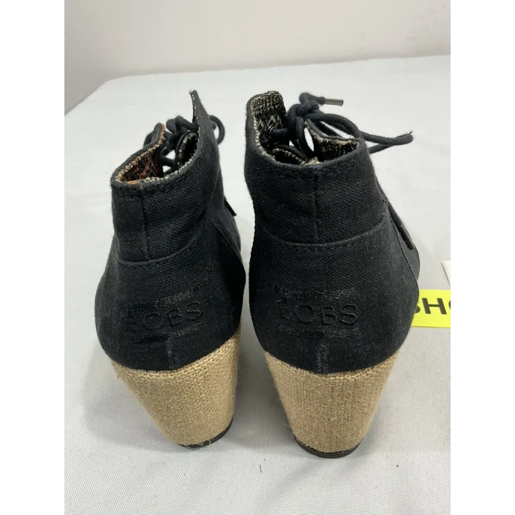 Womans Bobs By Sketchers Memory Foam Us 8 Black Fabric Lace Up Wedge Shoes - Image 5