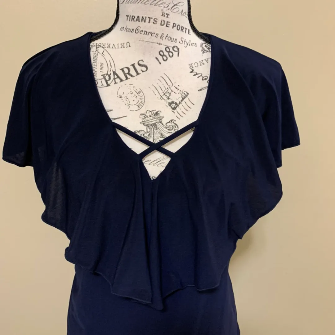 Dark Navy Petite Large Ruffle Top - Image 4