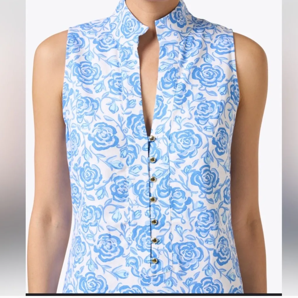 Sail to Sable Linen blend sleeveless shift dress blue & white Size Extra Small - Image 8