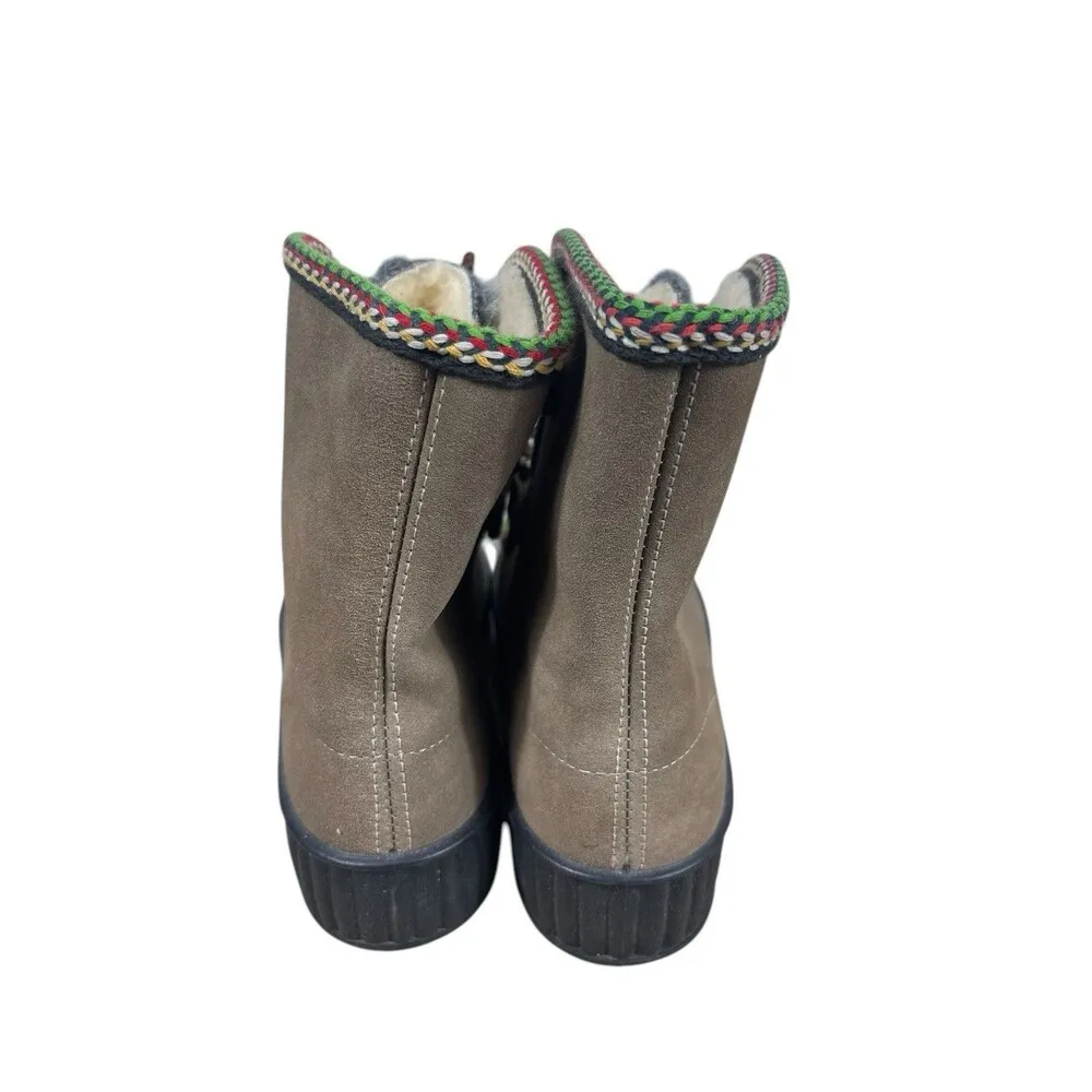 VTG Mukluk Sherpa Lined Gum Sole Winter Warm Boots USA Made Boho Hippie Size 7 Brown - Image 7