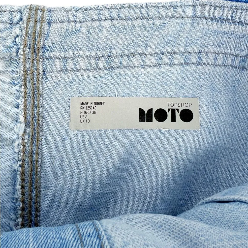 Topshop Moto Denim Jean Snap Front Dress Light Wash Square Neck Size 6 - Image 5