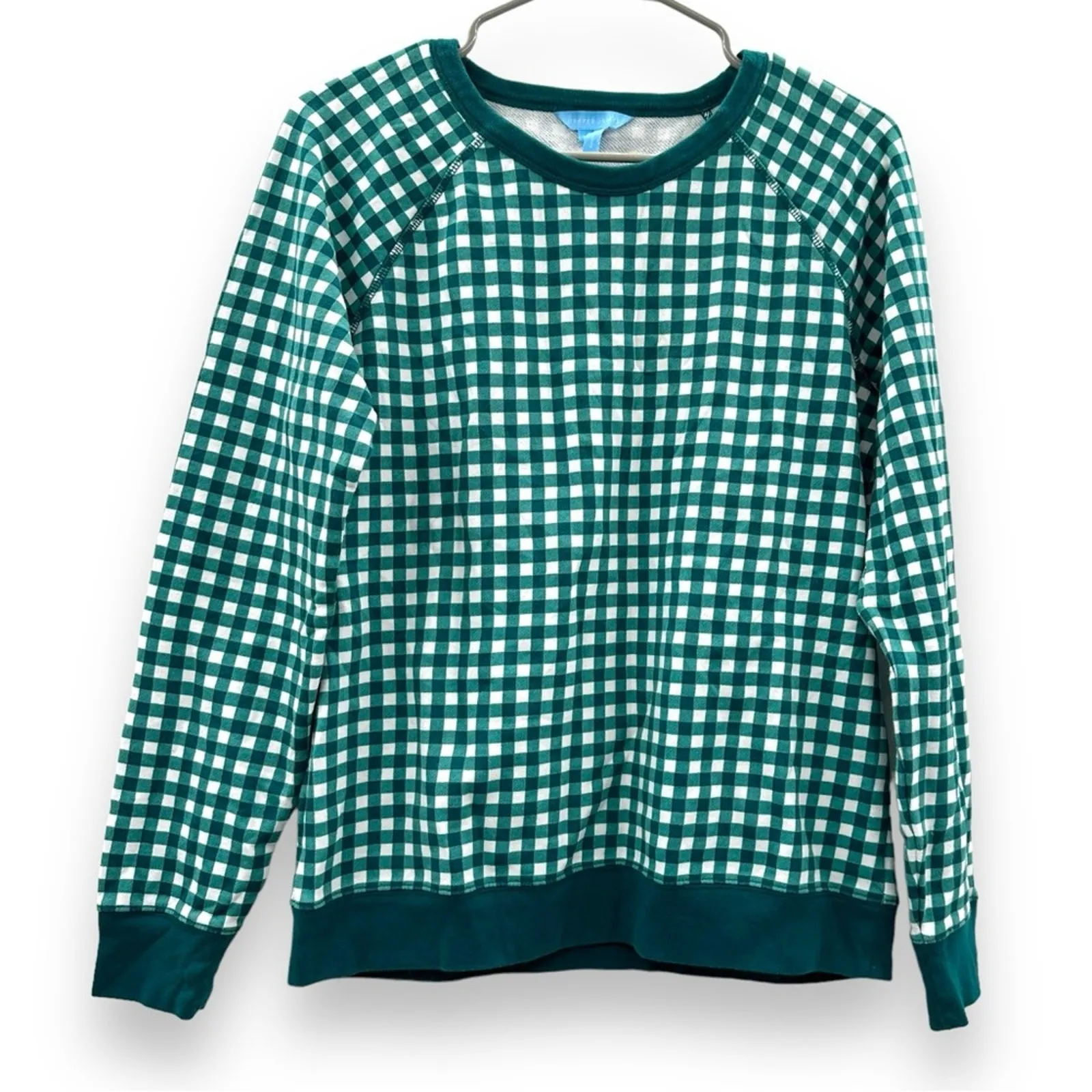 Draper James Natalie Green &‎ White Gingham Print Long Sleeve Sweatshirt Sz M - Image 3