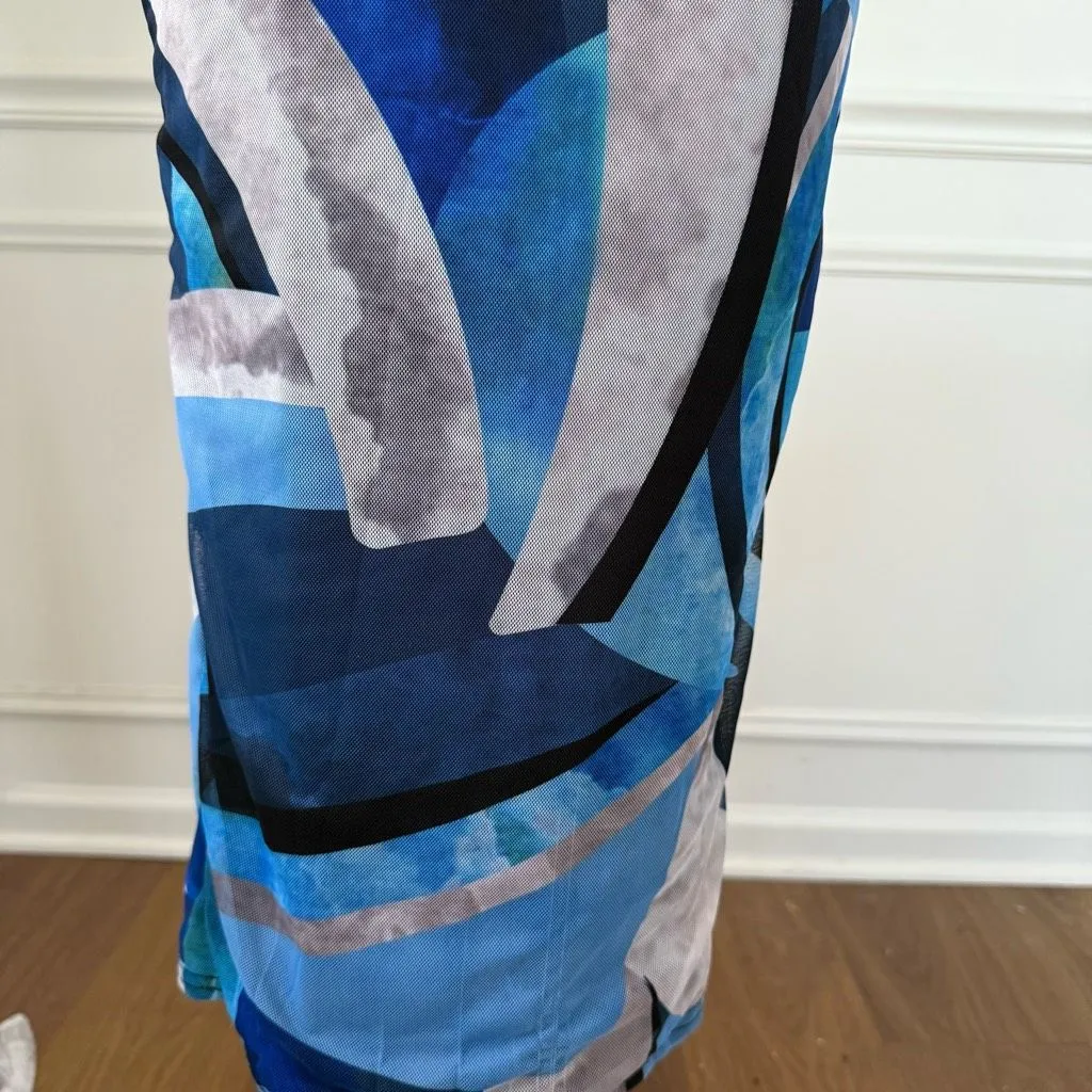 Pretty Little Thing Mesh Bodycon Midi Tube Dress Blue Abstract 4 - Image 5