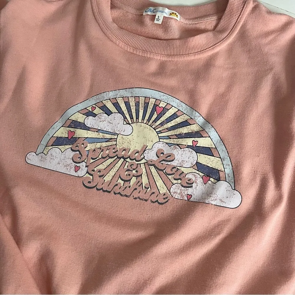 C&C CALIFORNIA Spread Love & Sunshine Sweatshirt Retro Peach Color Size Small - Image 5