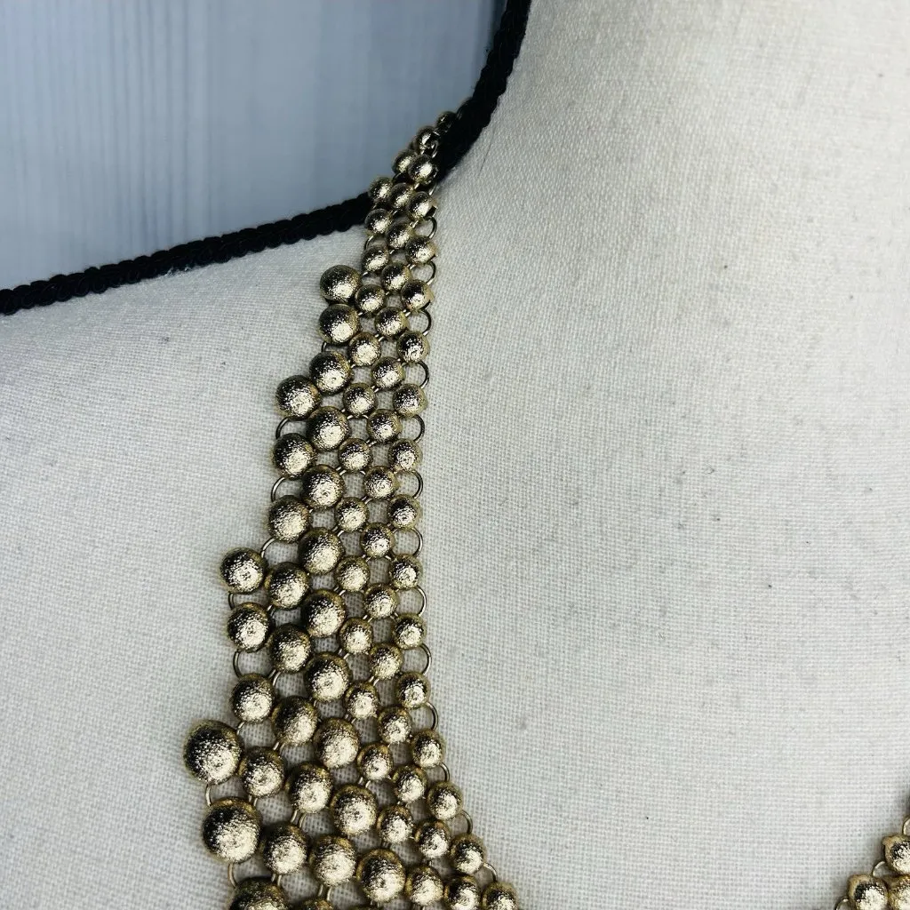 Natasha Signed 21" Bib Necklace Brushed Gold Tone Ball Link Mesh Vintage - Image 5