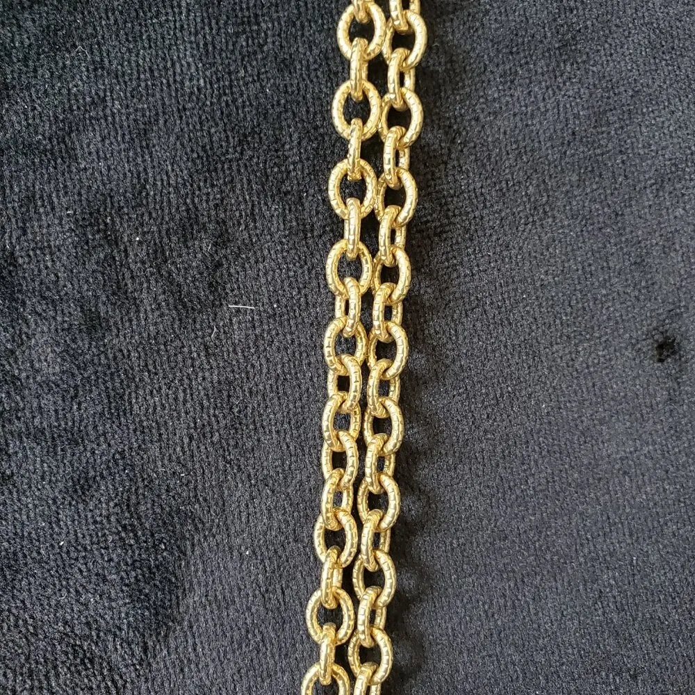 Women Fashion Gold Tone Rolo Chain Two Strand Long Necklace Spring Ring Clasp - Image 4