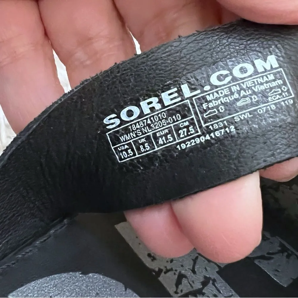 SOREL Women's 10.5 Ella Slide Sandals Black Leather Strappy Neutral Minimalist - Image 4