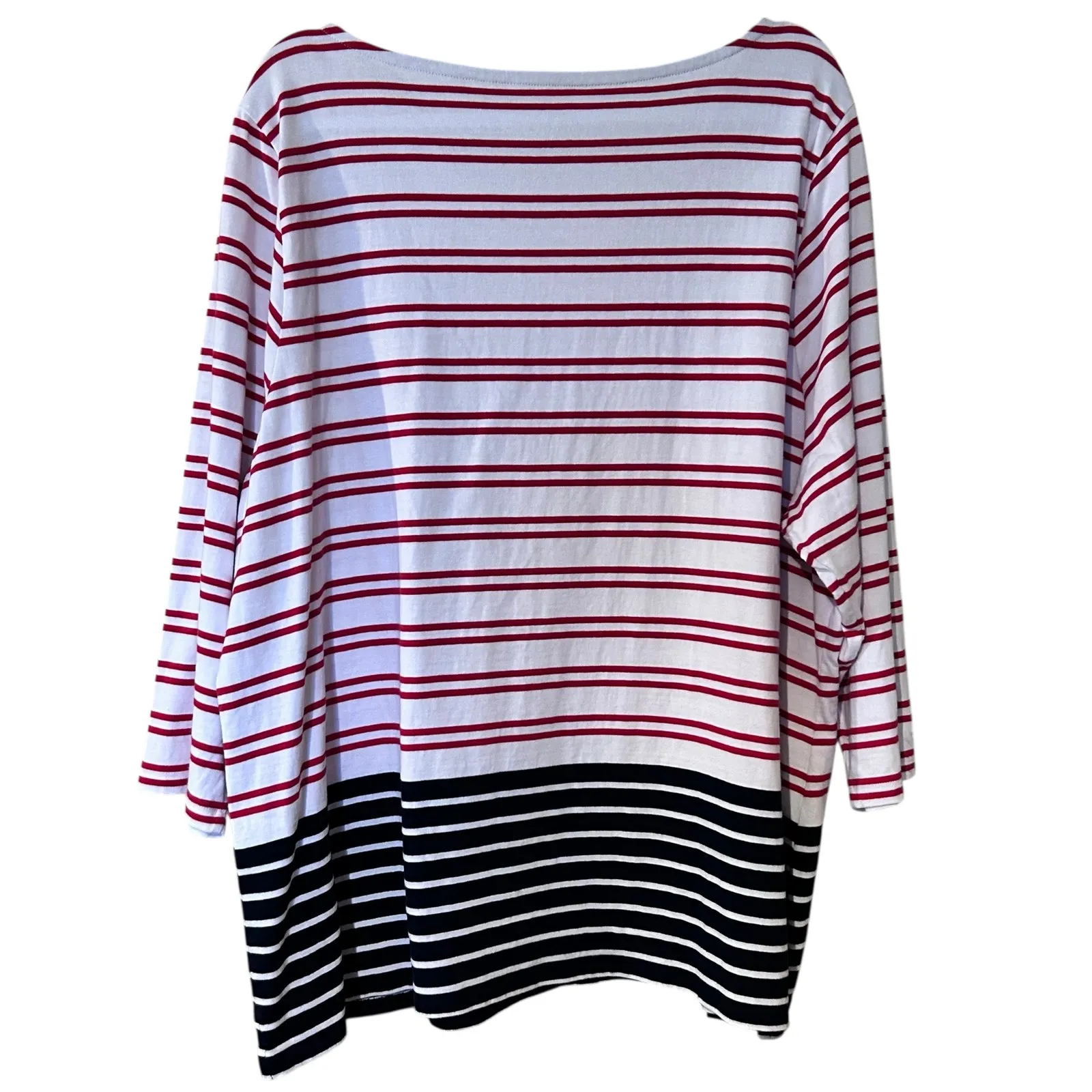 TALBOTS Top Jersey 100% Cotton SZ 3X White w/ Red Blue Stripes Nautical Beach - Image 6