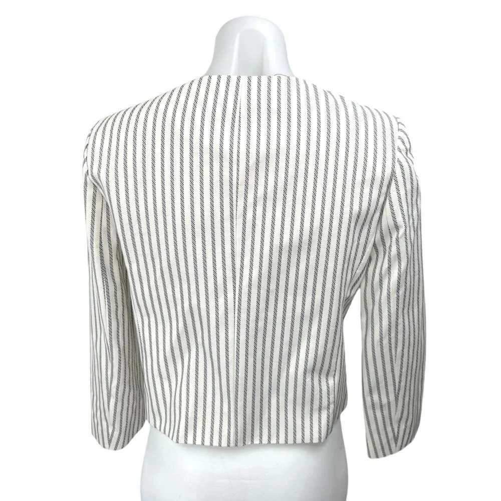 Zara Cream White Striped Long Sleeve Gold Button Down Crop Blazer Coat Jacket S - Image 4