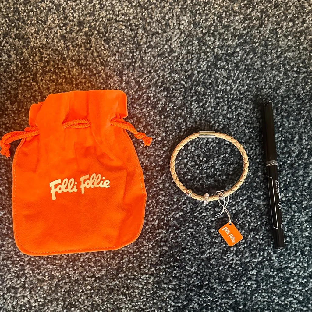 Folli Follie Tan leather braided Bracelet silver bead medium (small separately) - Image 2