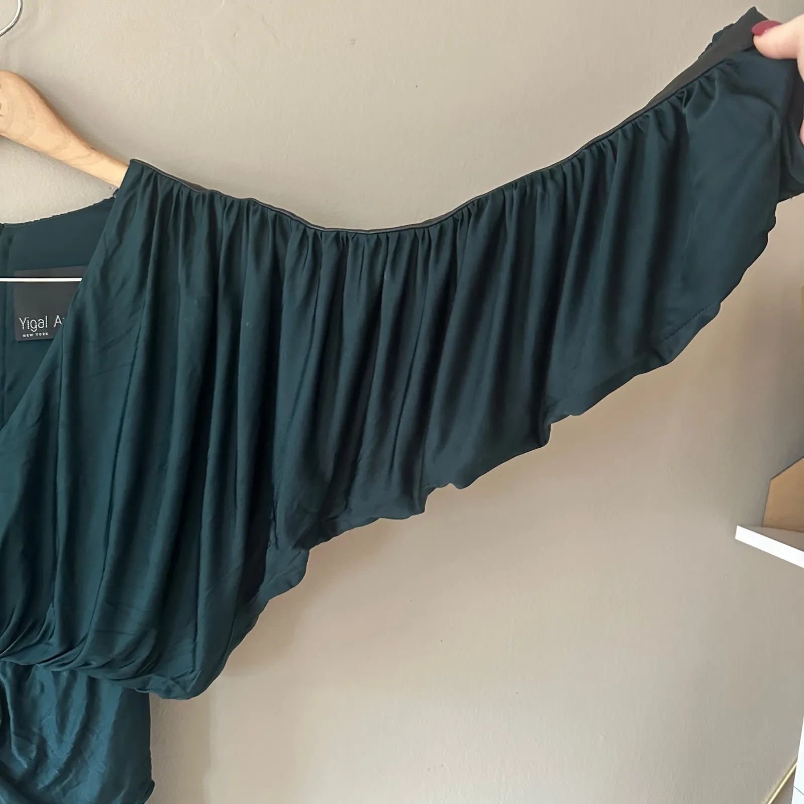 Yigal Azrouel Jade Green Bat Wing Ruched Dress Size 0 - Image 9