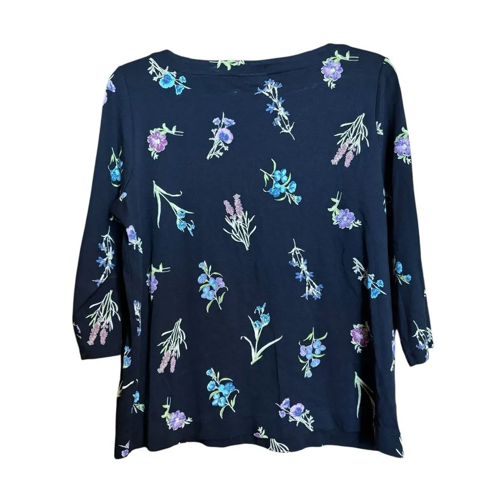 J Jill Top Womens Medium Multicolor Floral Boatneck Cotton Blend Stretch Blouse - Image 6