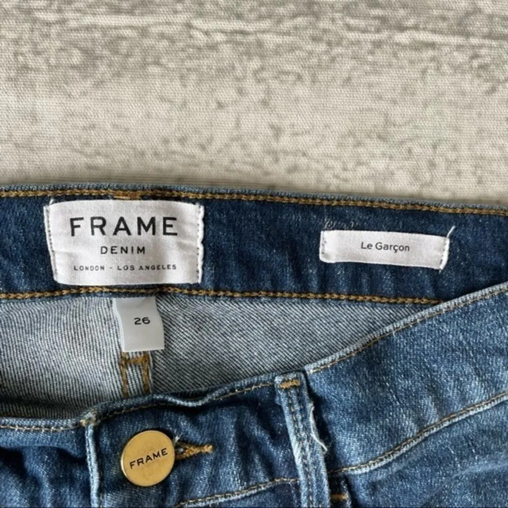 Frame Denim Le Garcon Denim Jeans Skinny Size 26 Dark Wash Factory Distressed - Image 3
