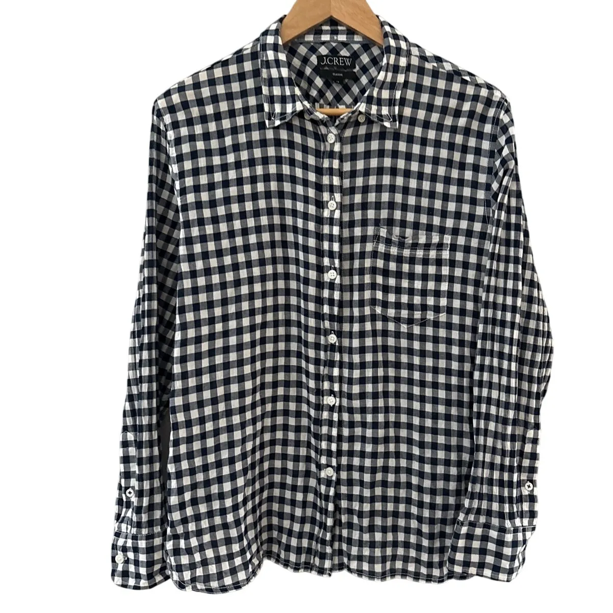 J. Crew Plus Classic Fit Gingham Button Down Shirt Black & White Size 14 - Image 3