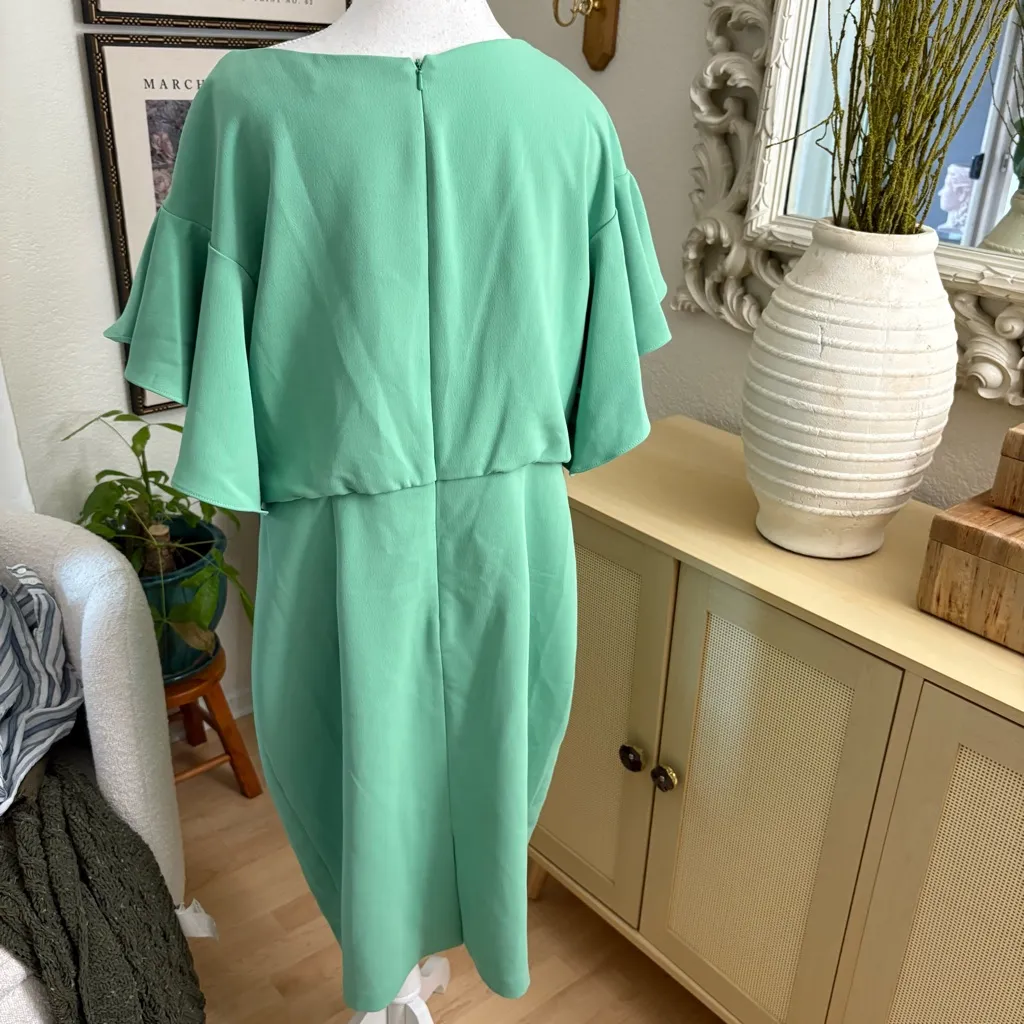 BADGLEY MISCHKA Green‎ Blouson Sheath Dress Drapey Sleeves Cow Neck Size 16 NWOT - Image 7