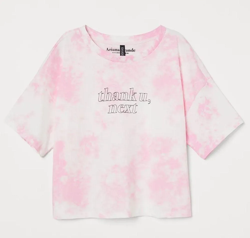 Ariana Grande H&M Divided Thank U Next Pink Tie Dye Cropped Tee Top Size Large - Image 2