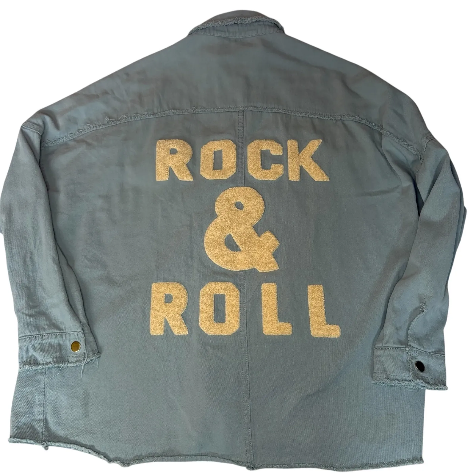 Davi‎ & Dani Women's Frayed Hem Rock & Roll Green blue Shirt Jacket - Small - Image 4
