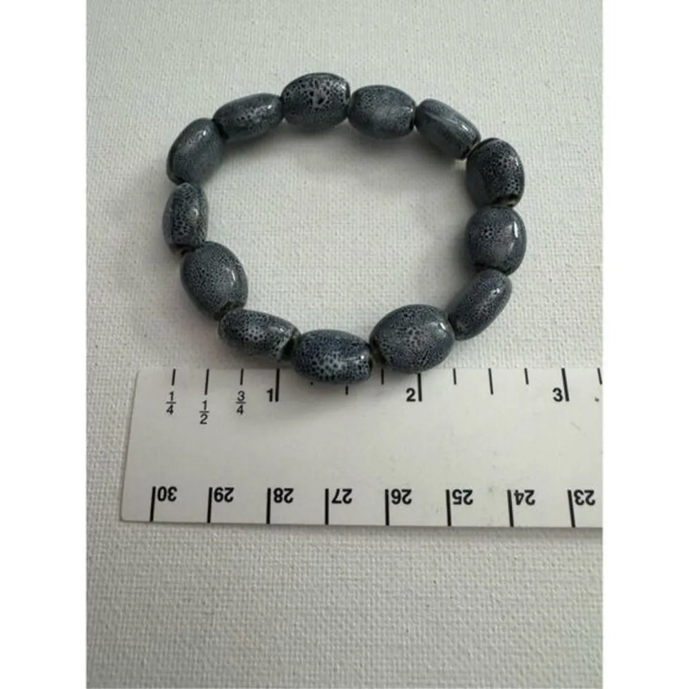 Womens Blue Earthy‎ Stone Pebbled Rock Beaded Stretchy Slip On Bracelet Beachy Blue - Image 4