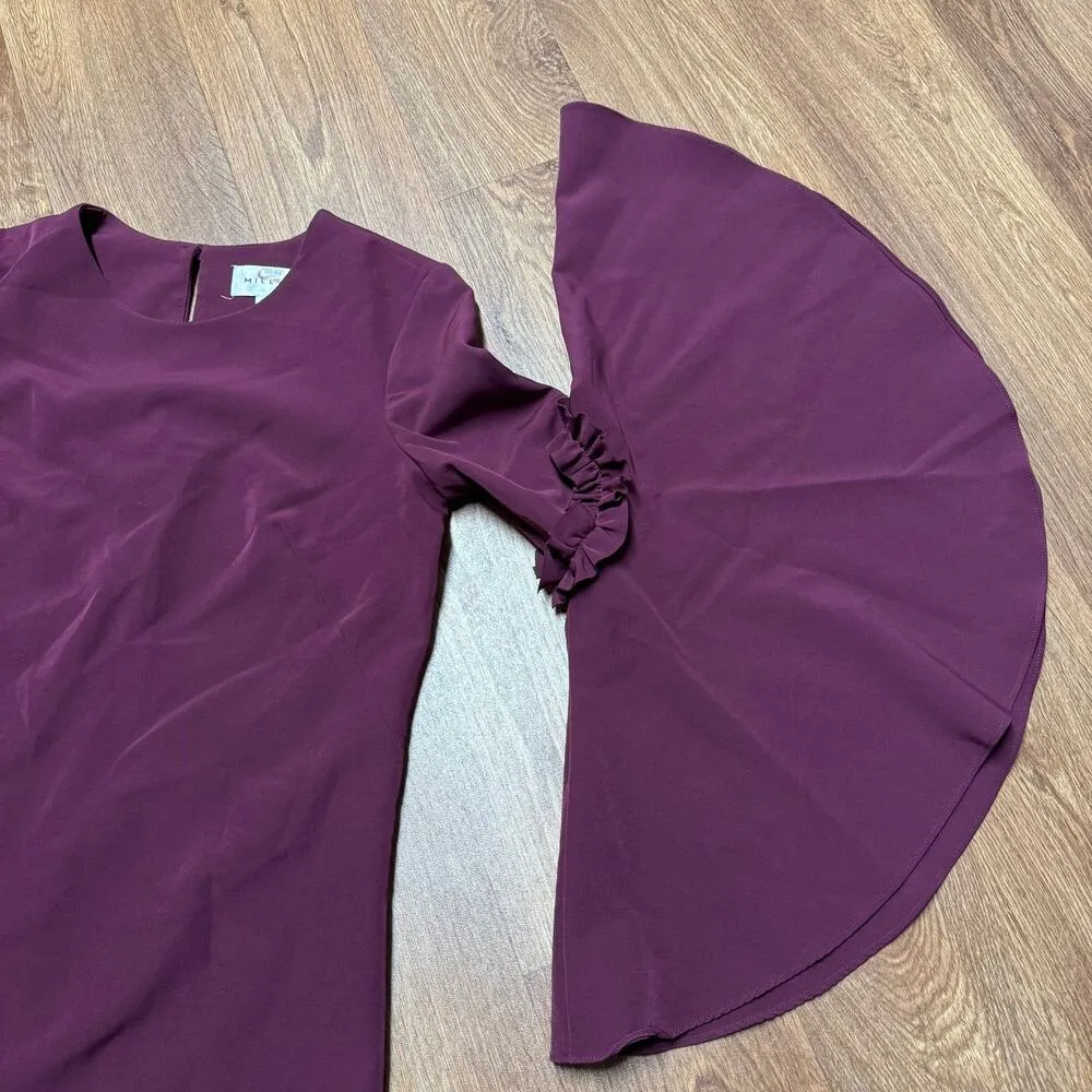 Milly Cady Burgundy Wine Red Bell Statement Sleeve Mini Dress L/S Size 6 Small - Image 10