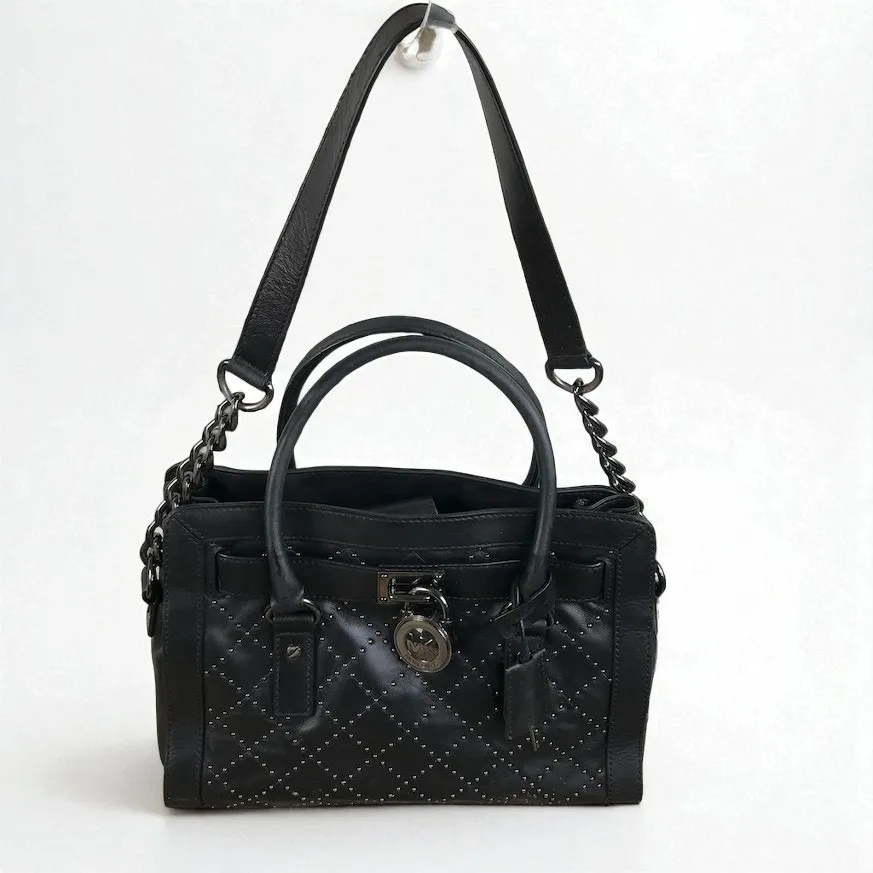 MICHAEL KORS Hamilton Medium Studded Leather Satchel Bag Black Classic Timeless - Image 3