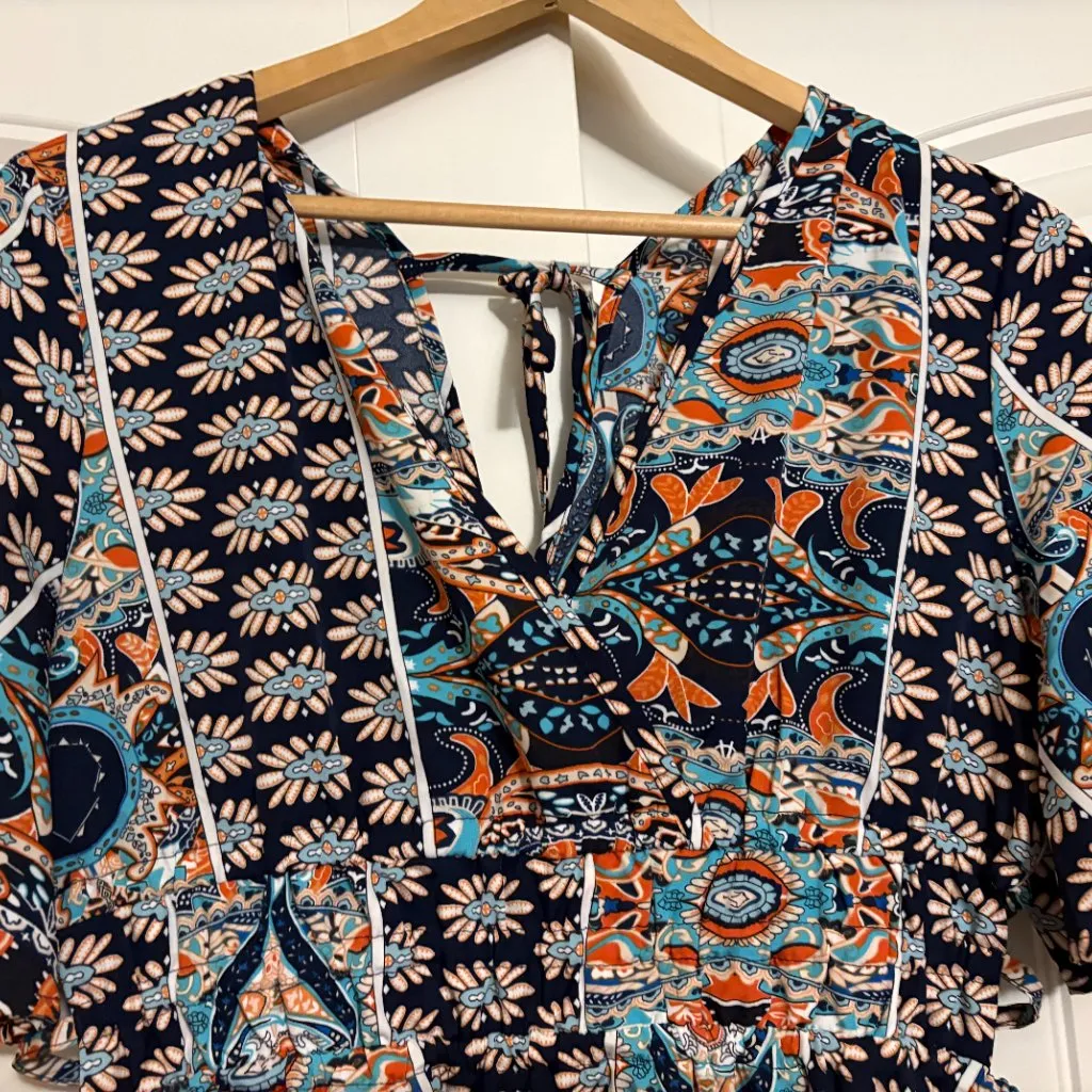 Shein Faux Wrap Dress XL Xtra Large Short Sleeve Gathered Waist Floral Print - Image 2