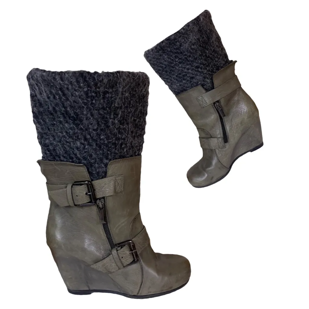 LATITUDE FEMME (ANTHROPOLOGIE) GRAY LEATHER WITH WOOL SOCK WEDGE HEEL BOOTS (36) - Image 7