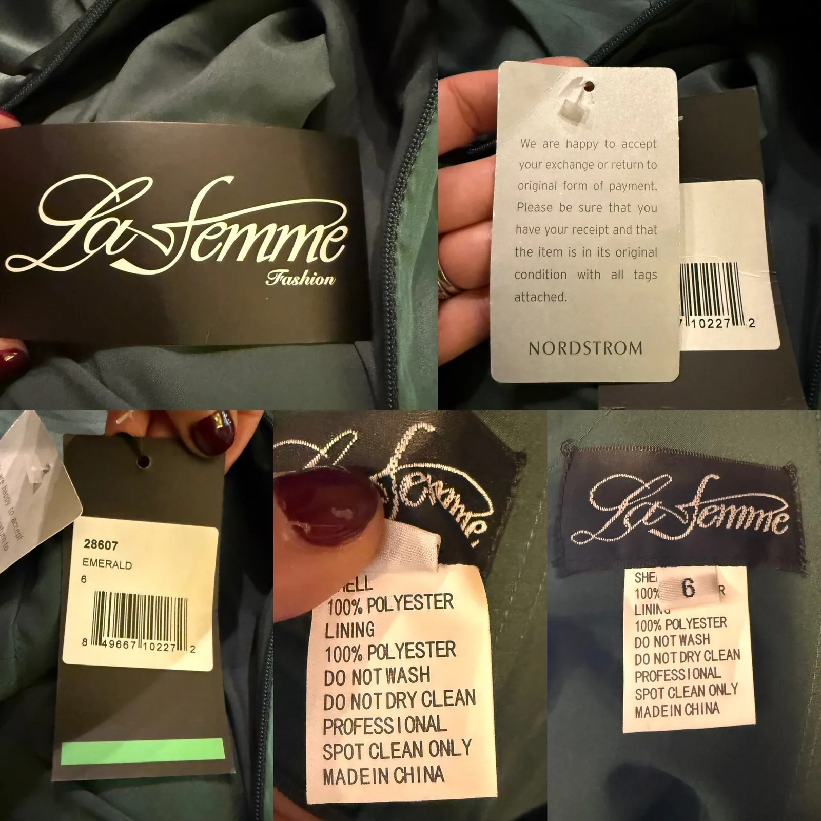 LA FEMME Emerald Green Satin Ball Gown Plunge V-Neck Dress Slit Evening 6 NWT - Image 7