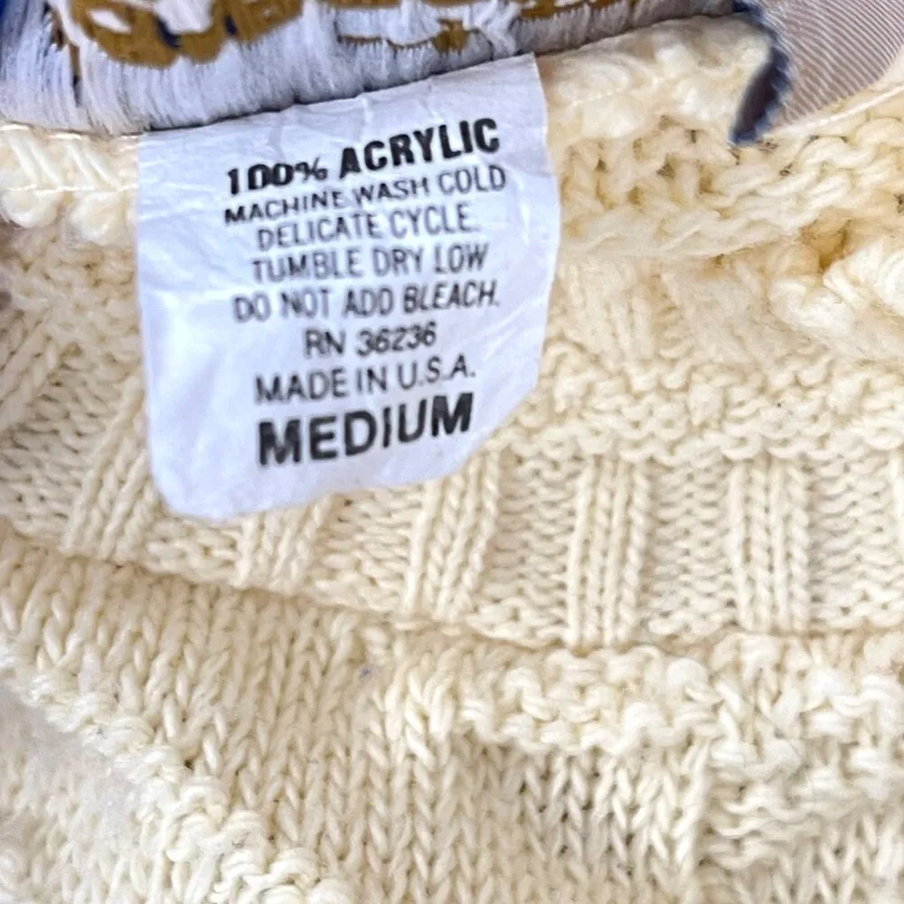 Vtg 70s Sasson Knit Sweater Yellow Crew Floral Size M USA Size M - Image 7