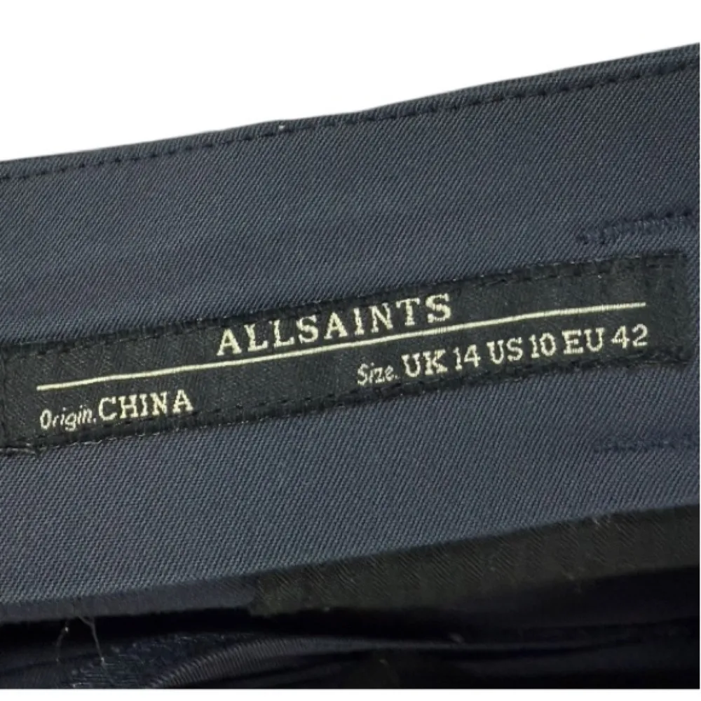 AllSaints Lyon Asai Cropped Pleated Trouser Pants Navy 10‎ - Image 3