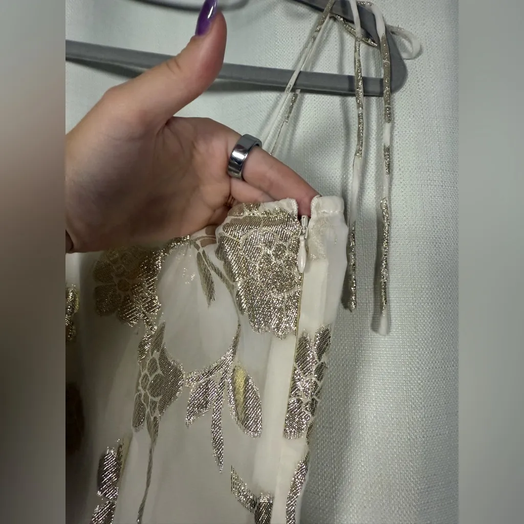 Sage The Label Afterglow Lurex Metallic Midi Dress in White Champagne Small - Image 13