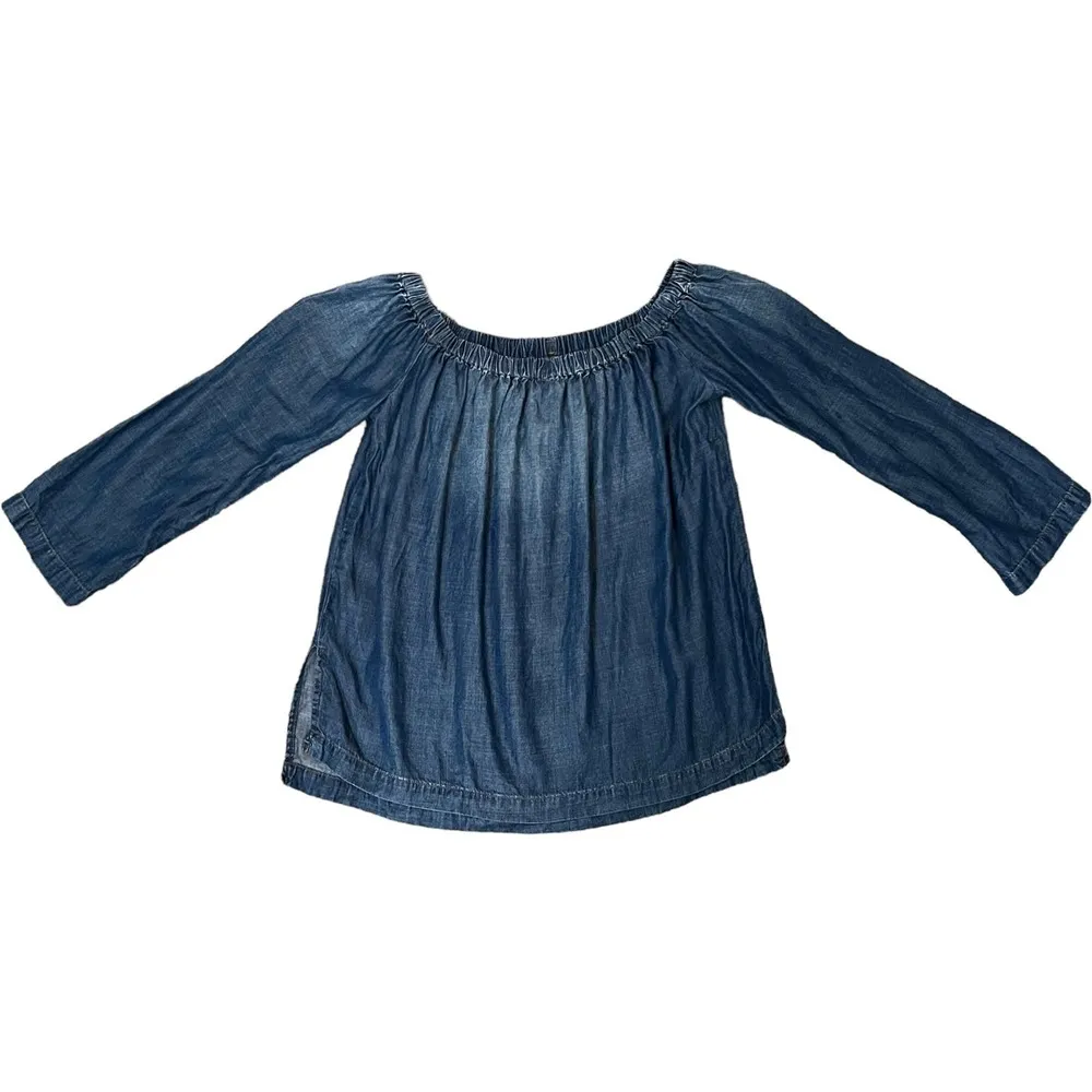 Cloth & Stone SMALL Off Shoulder Elastic Split Sleeve Side Chambray Denim Top - Image 14