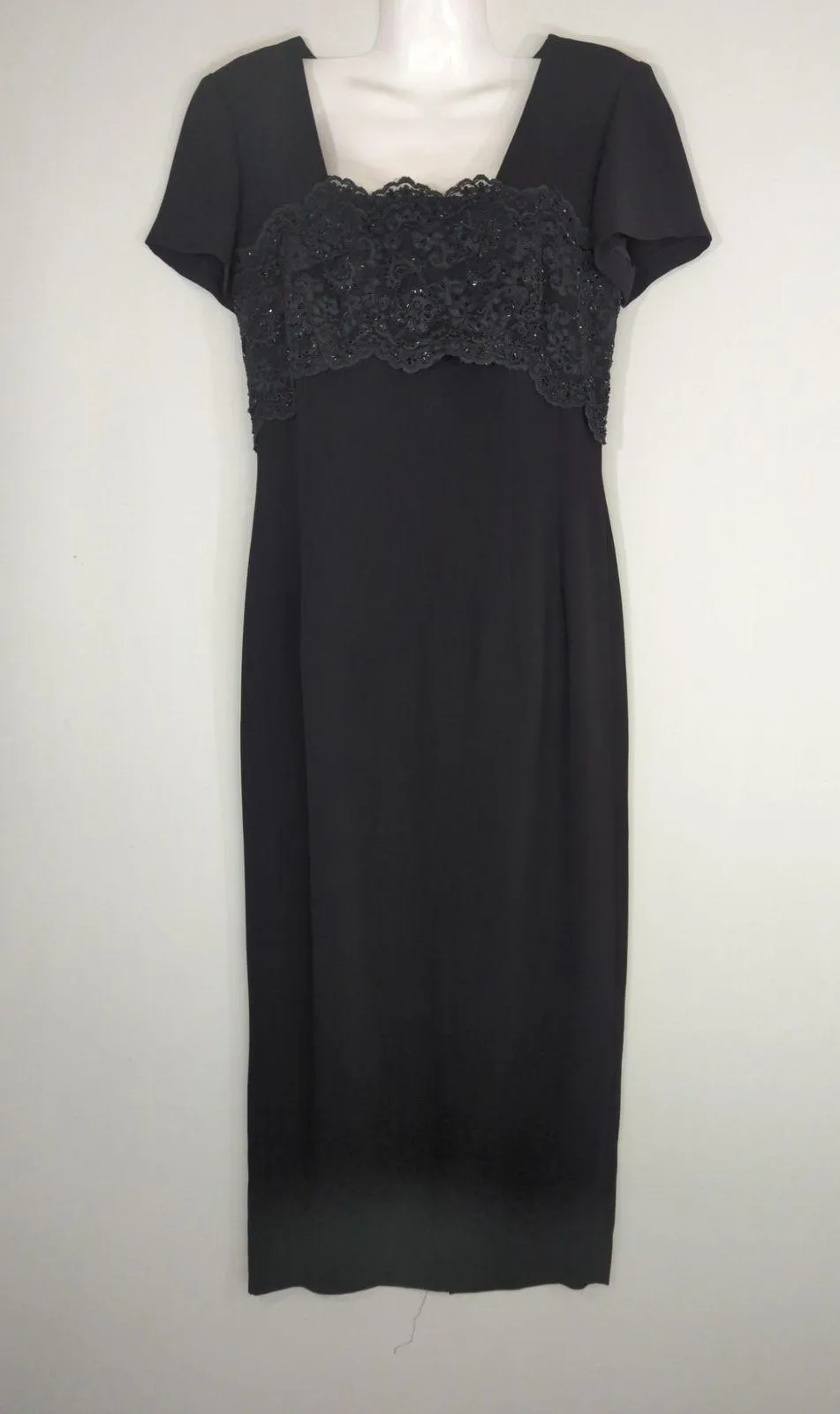 Donna Morgan Lacey Full Length Column Gown - Size 8 - Black Formal Wedding Gala - Image 1