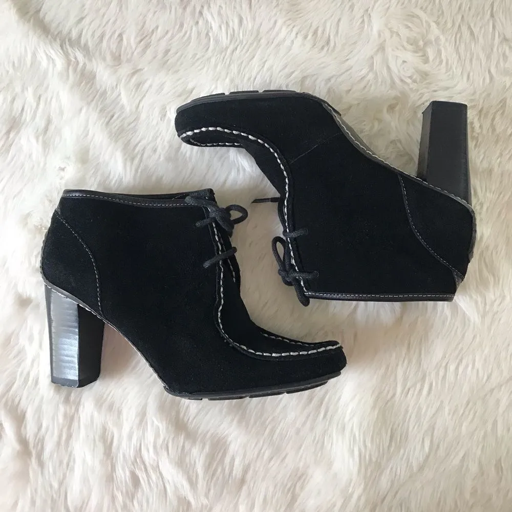 NINE WEST Suede Moccasin Ankle Boot Bootie Black Chunky Heel Leather Size 5.5‎ - Image 4
