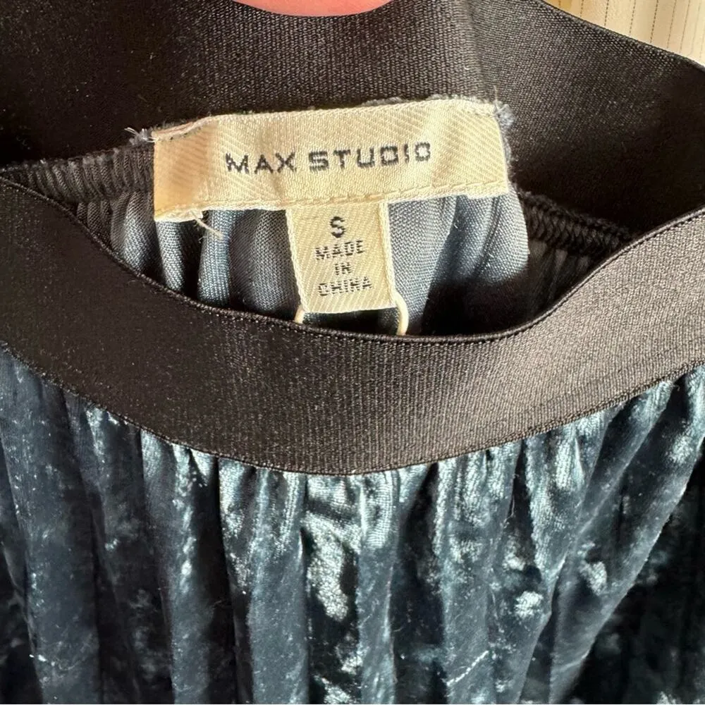 Max Studio Blue Crushed Velvet Pleated Midi Skirt Size Small - Image 6