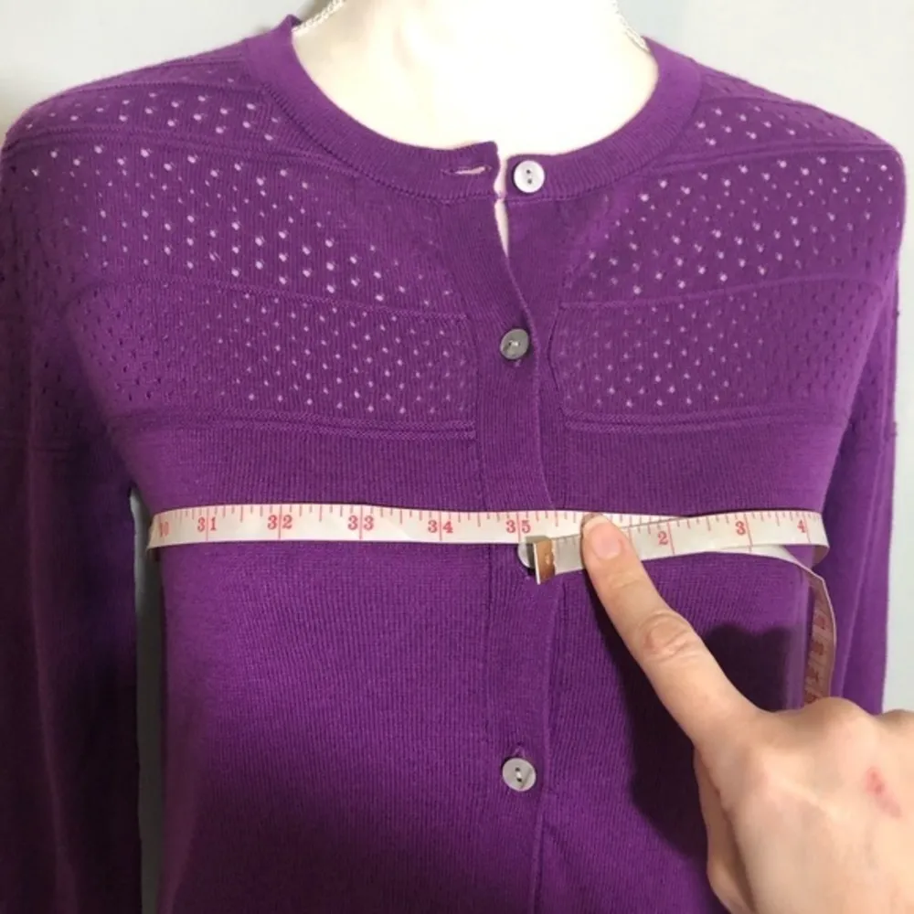 NWOT Purple Open Knit Button Up Sweater Cardigan - Image 5