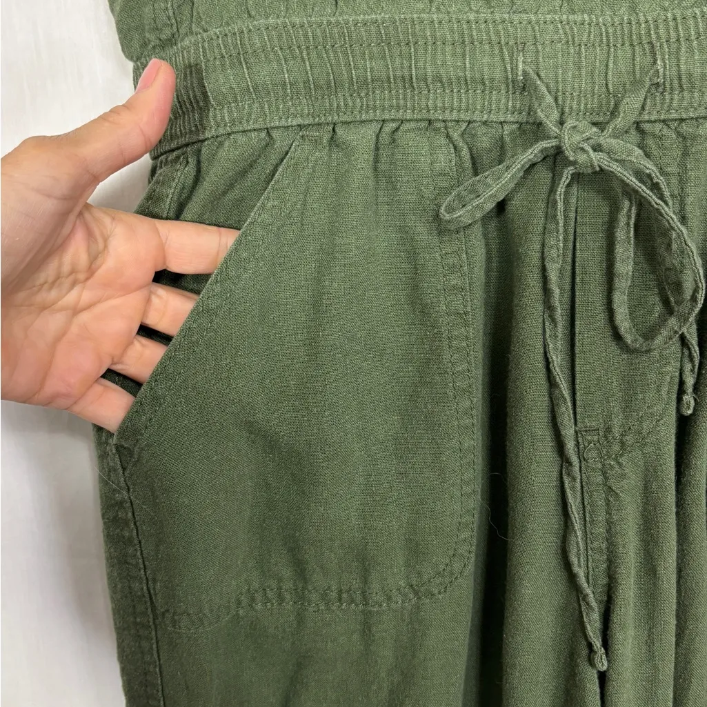 No Boundaries Jumper Overalls Womens M (7-9) Olive Linen Blend Boho Festival Y2K - Image 3