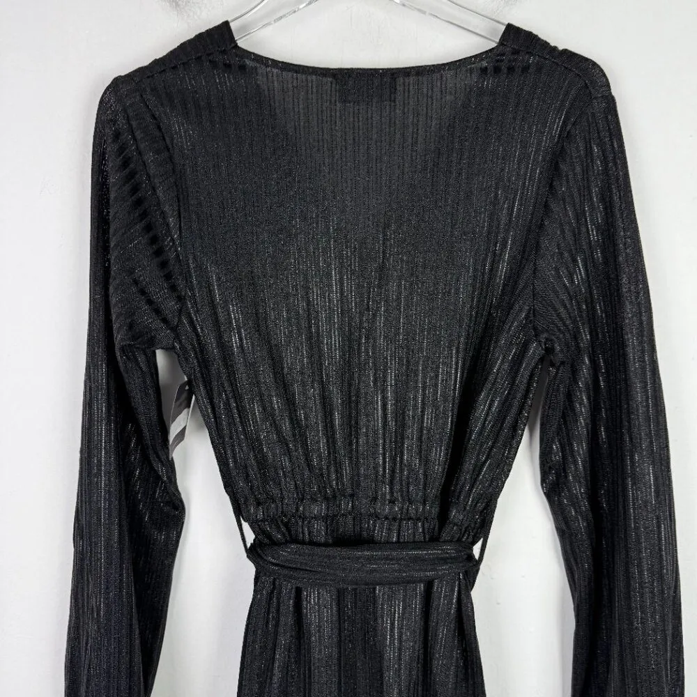 NWT  Long Sleeve Ribbed Metallic V-Neck Dress Black Size Small S NEW - Image 9