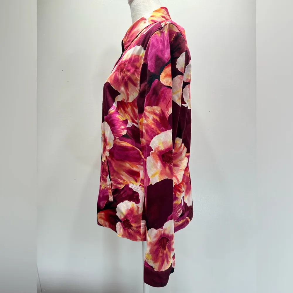 Chico’s Additions Bold Floral Print Button Front Shirt Jacket with Pockets 1/M - Image 3