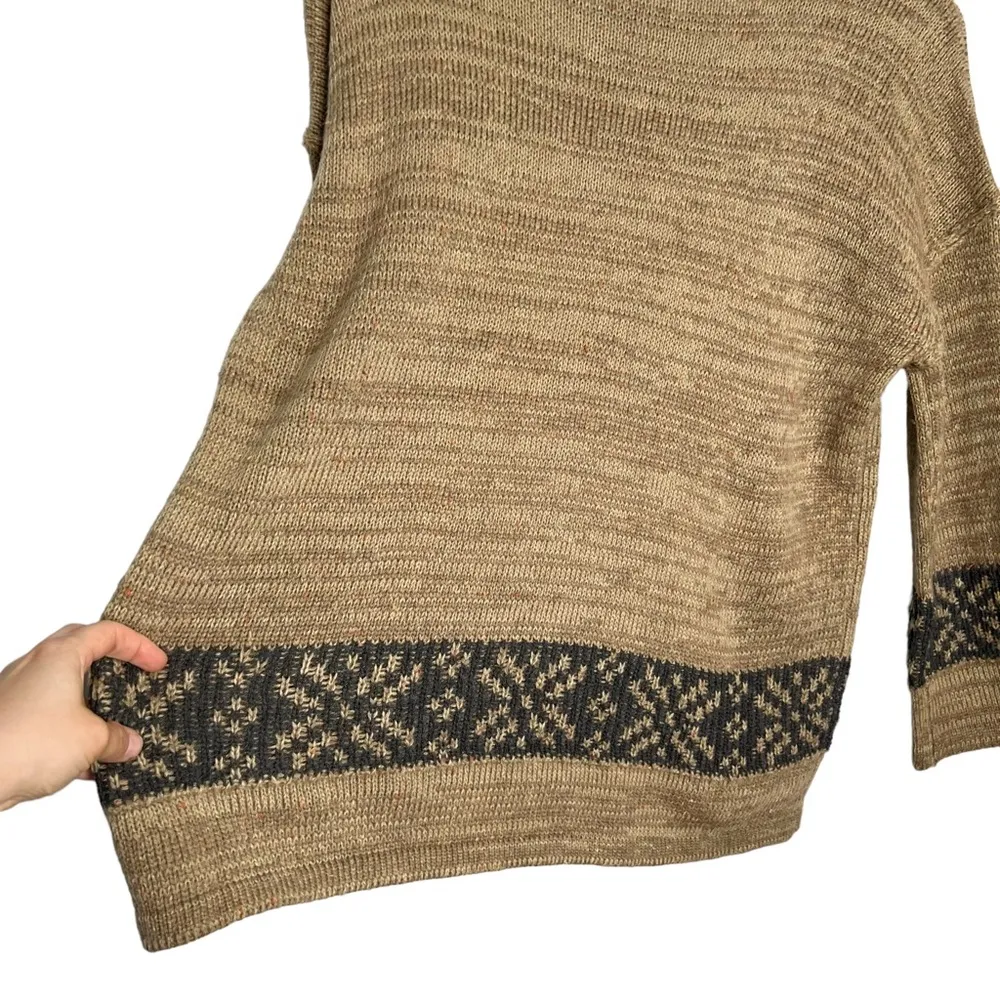 Hem & Thread Tan Knit Gray Fair Isle Stripe 3/4 Length Sleeve Sweater - Image 8