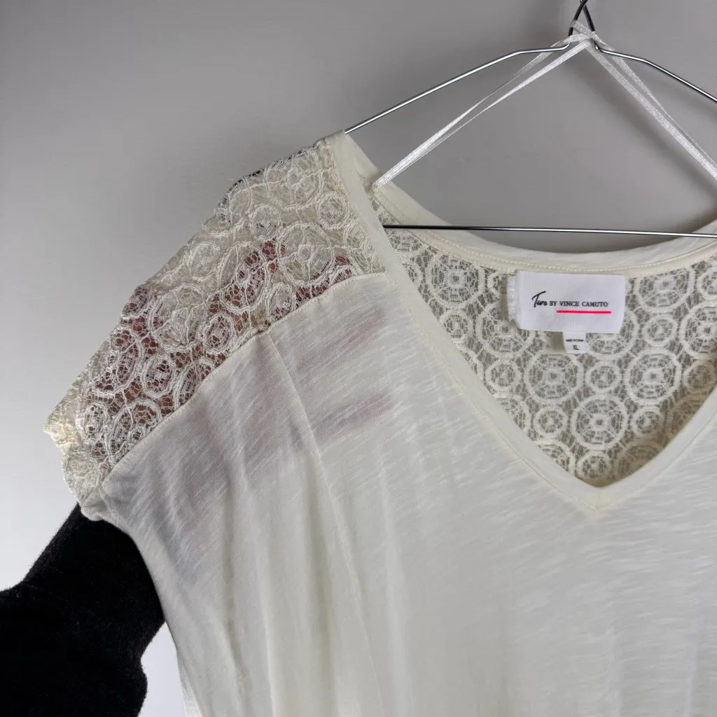 Two by Vince Camuto Tribal Beat Lace Inset Shark Bite‎ Hem Shirt Top Chalk Sz XL - Image 8