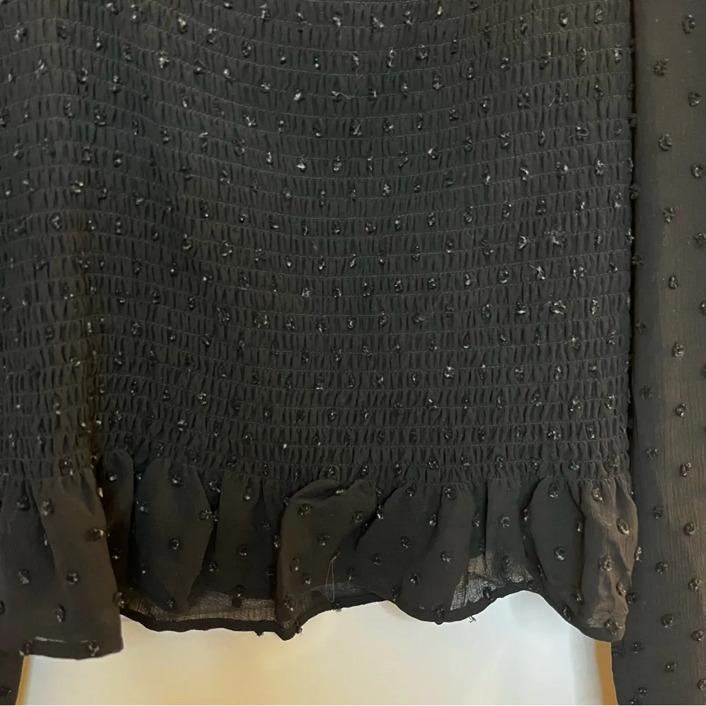 Lush Black Sheer Sleeve Blouse with Ruching Sparkle Puffy Sleeves WhimsyGoth - Image 7