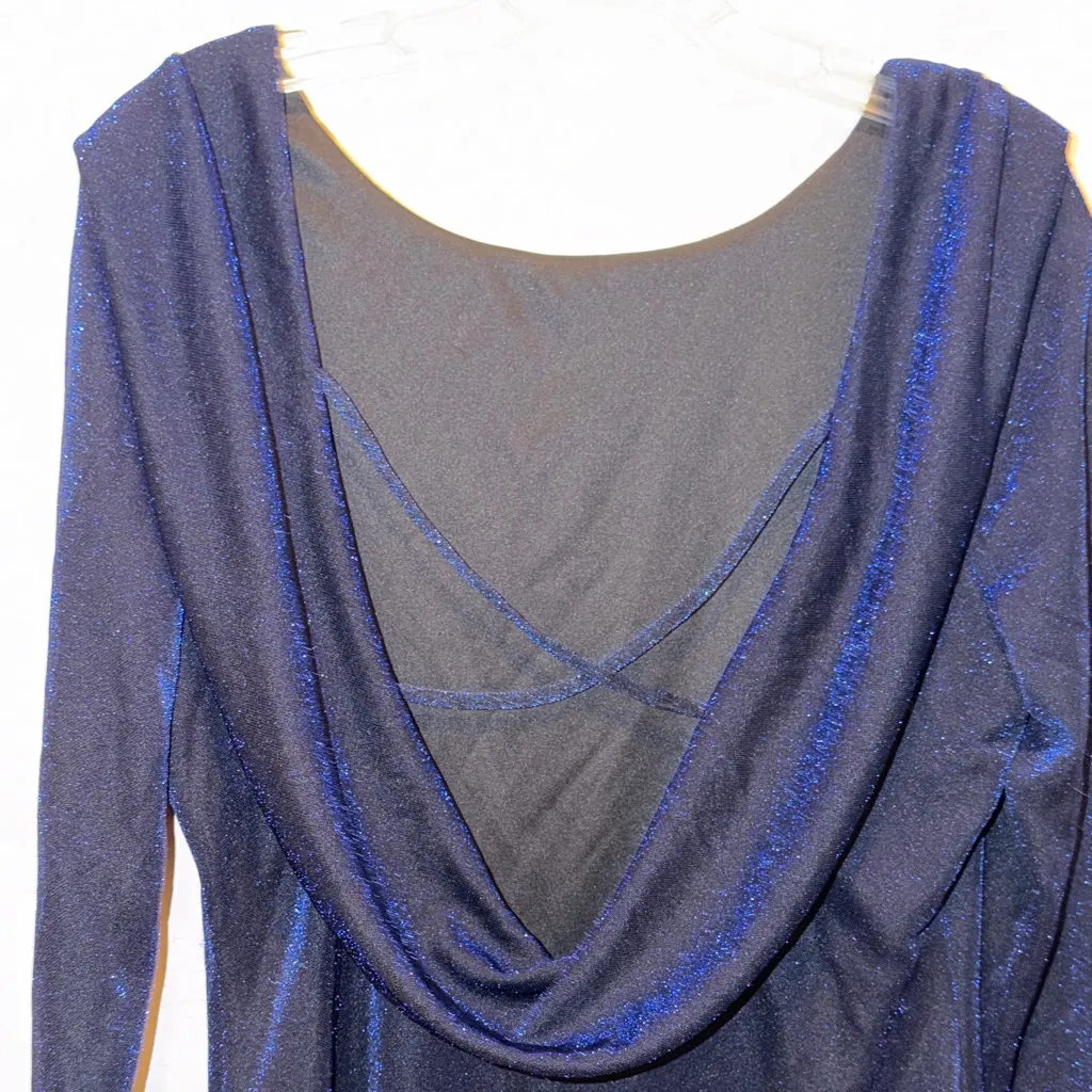 Elegant Navy Blue Shimmery Glittery Velvet Dress Size XL - Image 4