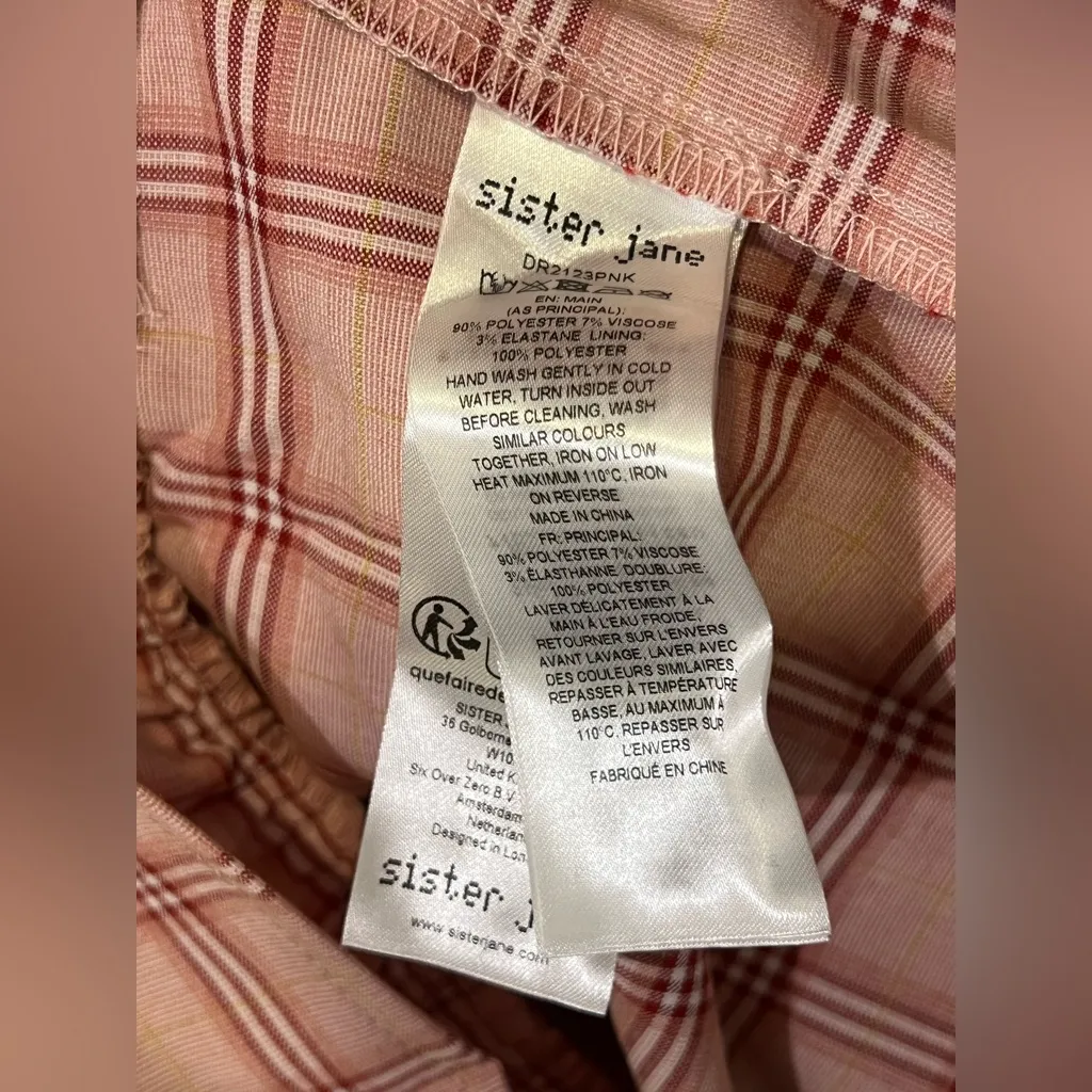 NWT Lulus Sister Jane Pointe Check Pink Plaid Smocked Tiered Long Sleeve Dress Size M - Image 6