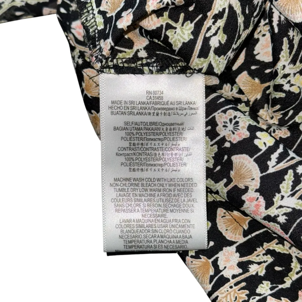 BCBGeneration Sz XXS Sheer Floral Long Sleeve Blouse Black Dandelion Tie Front - Image 5